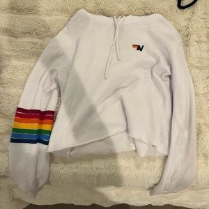 White cropped aviator nation hoodie